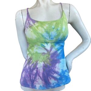 Y2K Lucky Brand Tie Dye Babydoll Tie Back USA Made Tank Top Swim Top Size Small